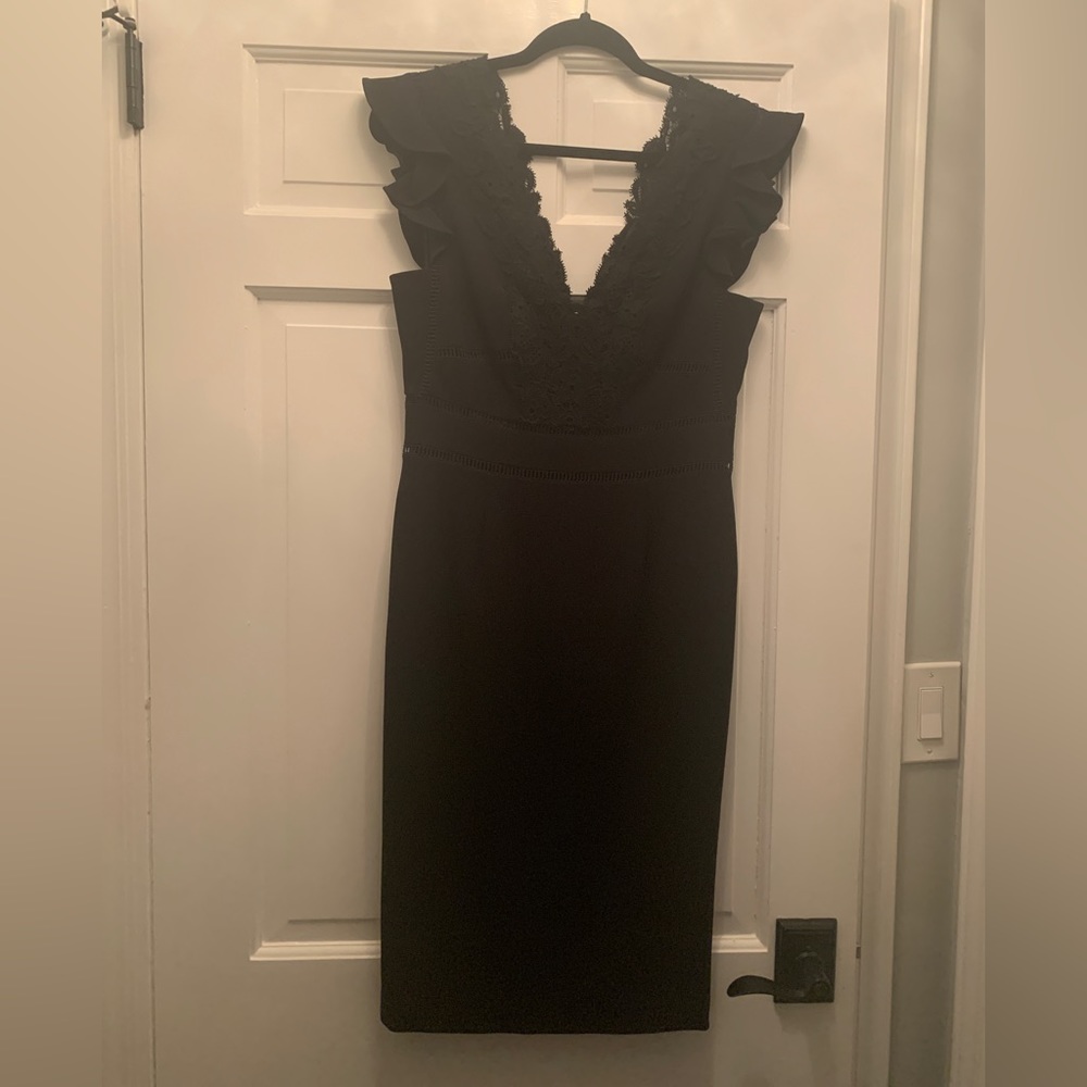 Rebecca Taylor Black Lace Deep V Dress